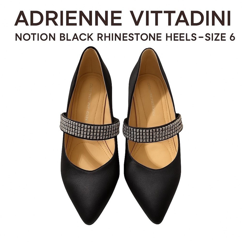 Adrienne Vittadini Notion Black Rhinestone Heels – Size 6